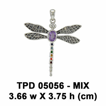 Spiritual Dragonfly Sterling Silver Pendant with Chakra Gemstone TPD5056